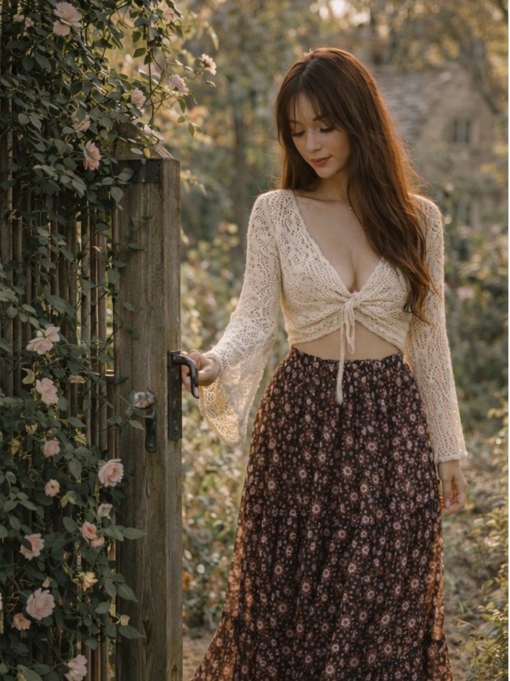 The Meadow’s Secret Aerie Cottagecore Ditsy Floral Chiffon Maxi Skirt